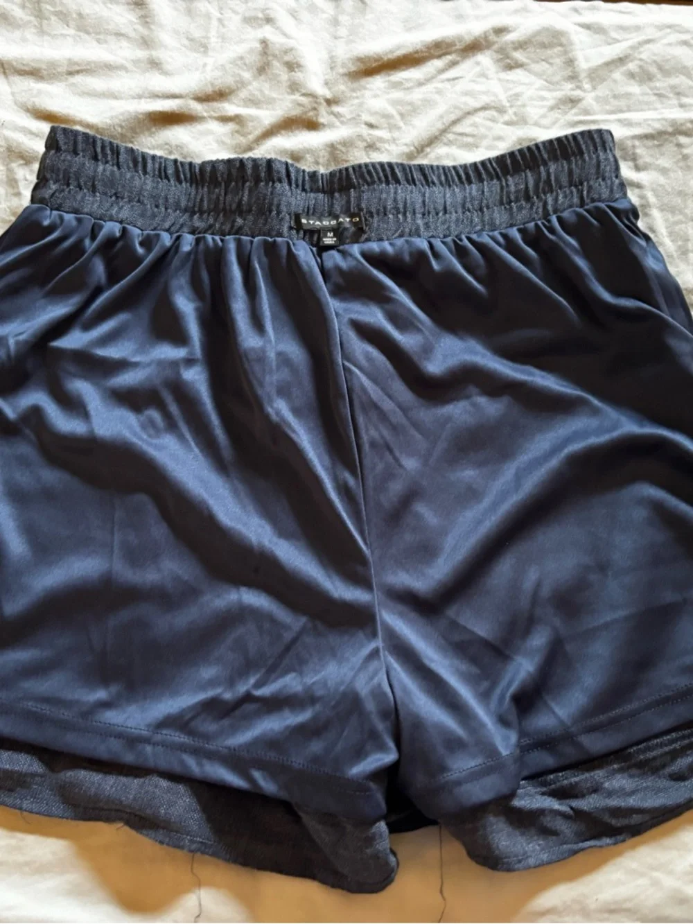 Staccato Navy Blue Linen Blend Shorts Size Medium Elastic Waist Casual Summer